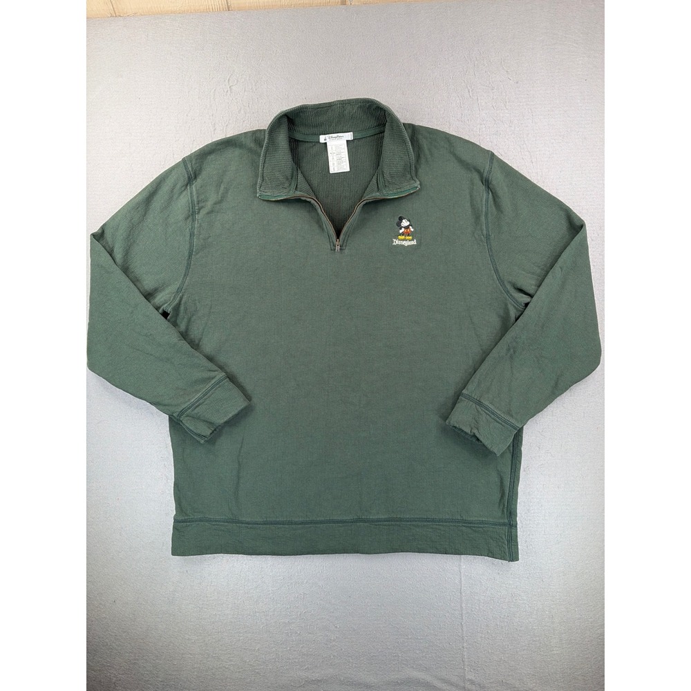 Disney Parks Mickey Mouse Disneyland Quarter Zip Pullover Green Waffle Knit XL